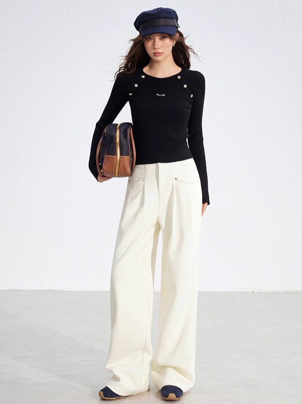 Chenille Fleece-Lined Wide-Leg Pants