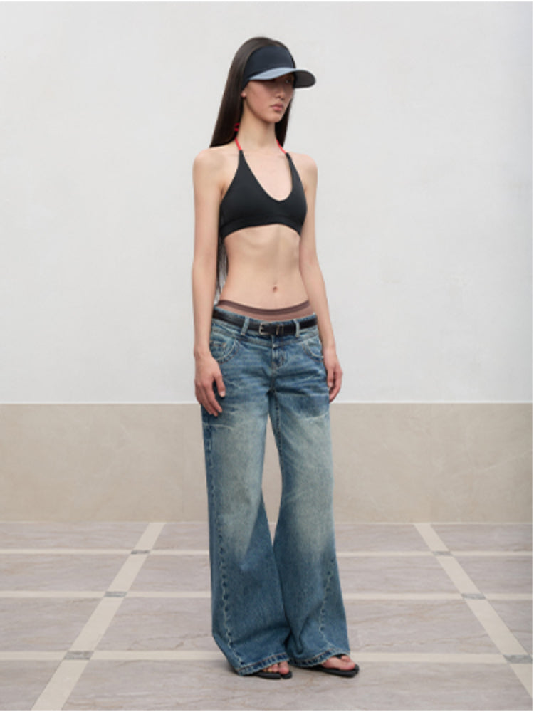 Layered Color Blocking U-Neck Halter Vest - CHINASQUAD