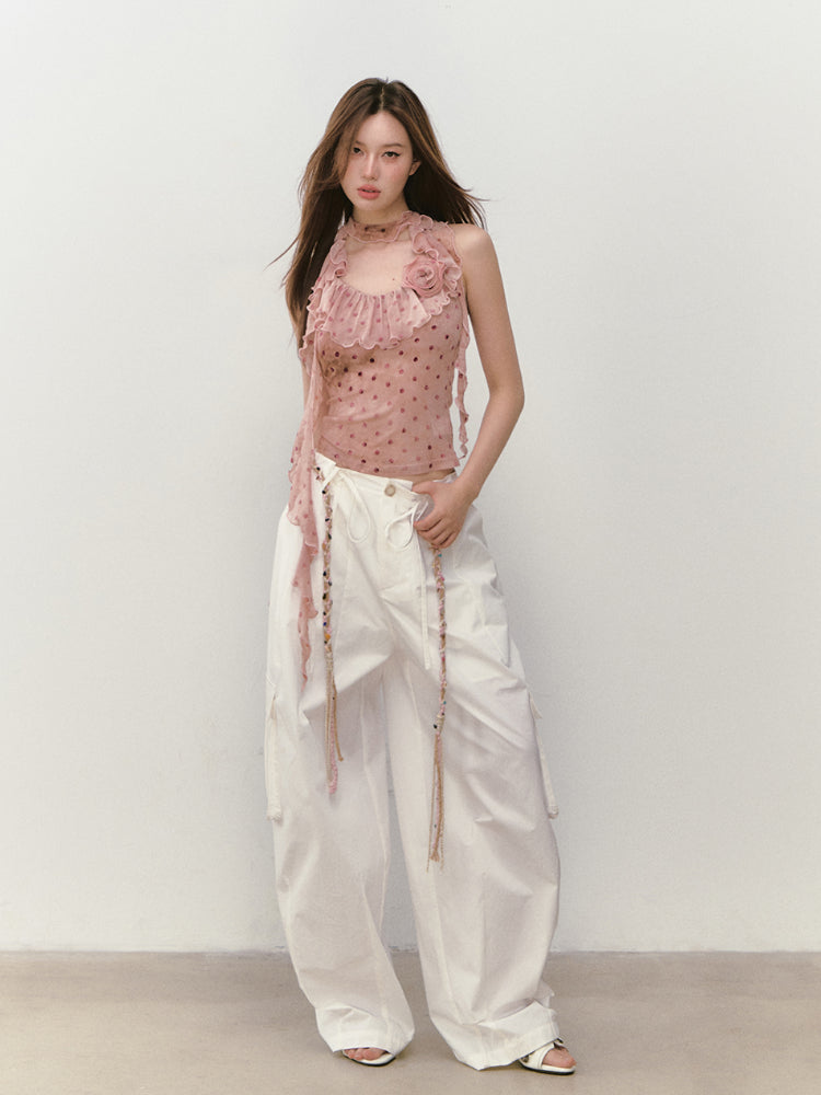 Ribbon-Flower Halter Vest - CHINASQUAD