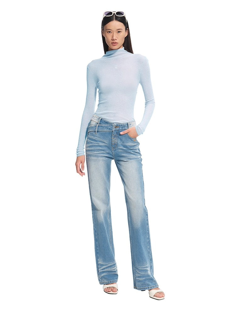 +5CM N2 Loose V-Waist Raw Denim Straight Jeans - CHINASQUAD