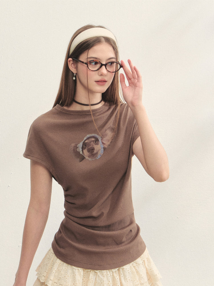 Elastic Pleated Crew Neck T-shirt - CHINASQUAD