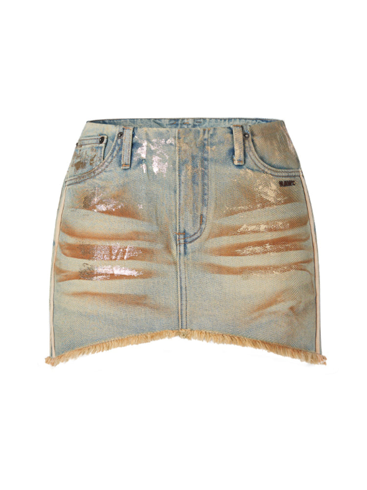 Vintage Silver Washed Mid-waist A-line Skirt - CHINASQUAD