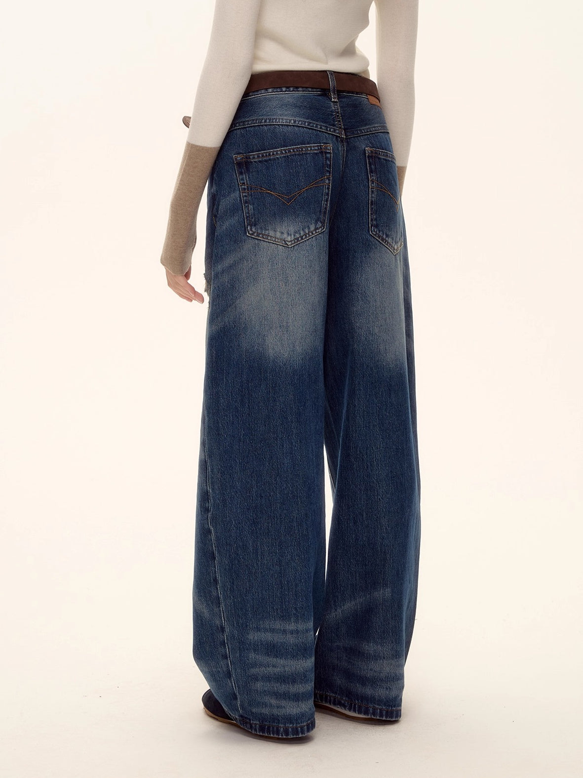 Vintage Washed Distressed Wide-Leg Jeans