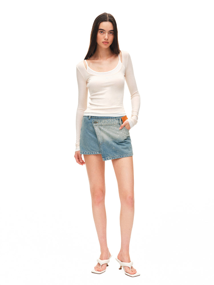 Color-block Two-piece Integrated Strap Layered T-shirt - CHINASQUAD