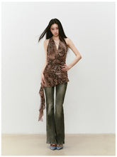 Halter Leopard Print Gathered-Waist Sleeveless Dress - CHINASQUAD