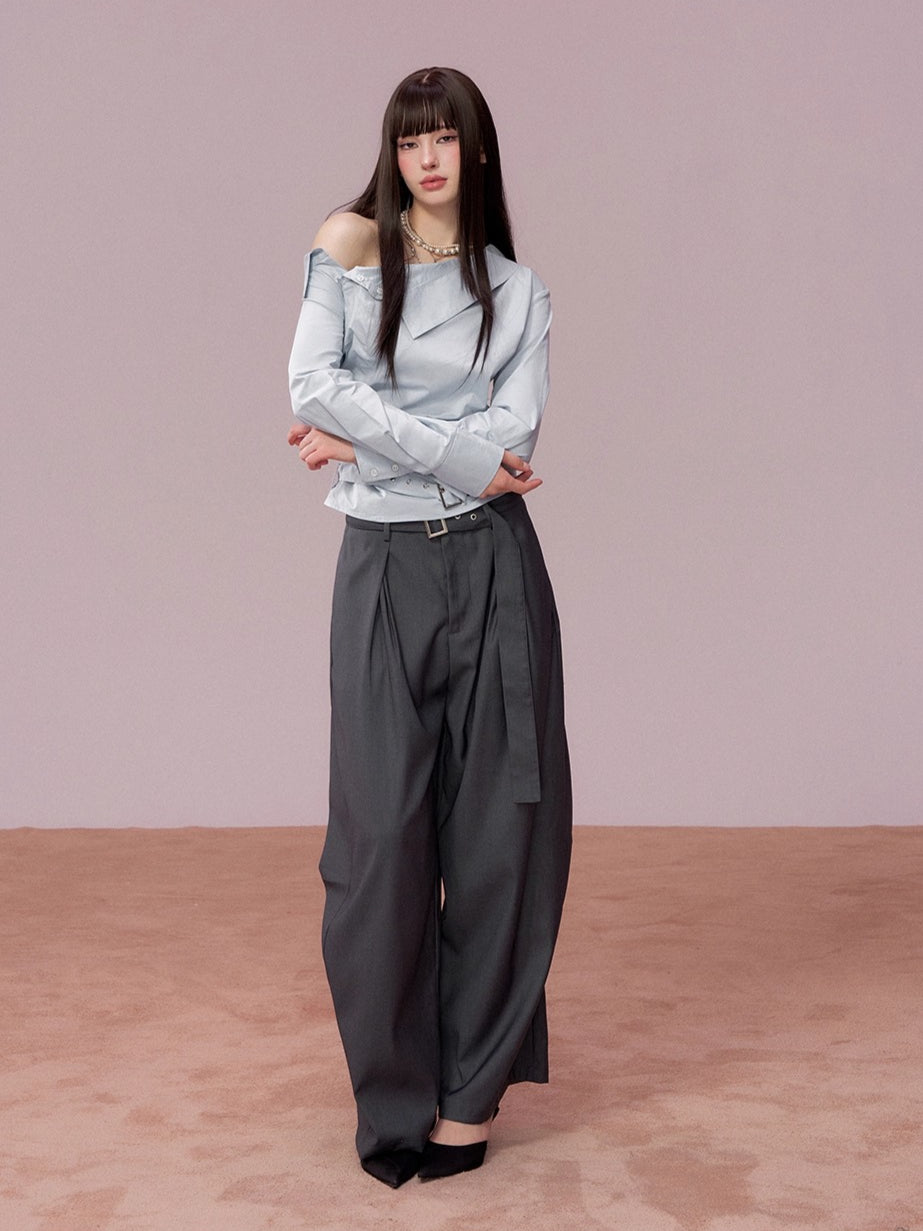 Tailored Drape Wide-Leg Suit Trousers