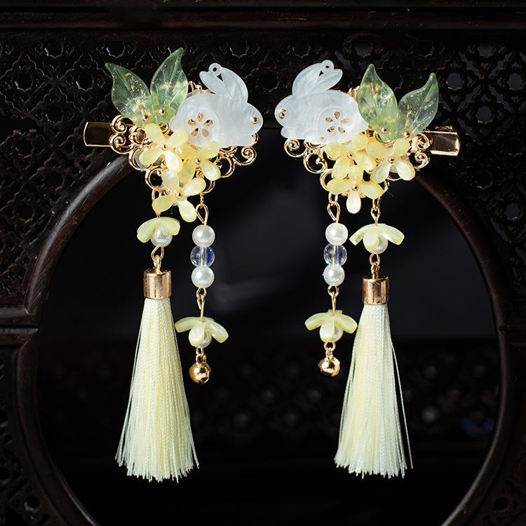 Jade Rabbit Tassels Hanfu Pearl Hair Clip - CHINASQUAD