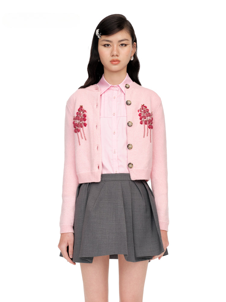 Sweet Floral Embroidered Knit Cardigan - CHINASQUAD
