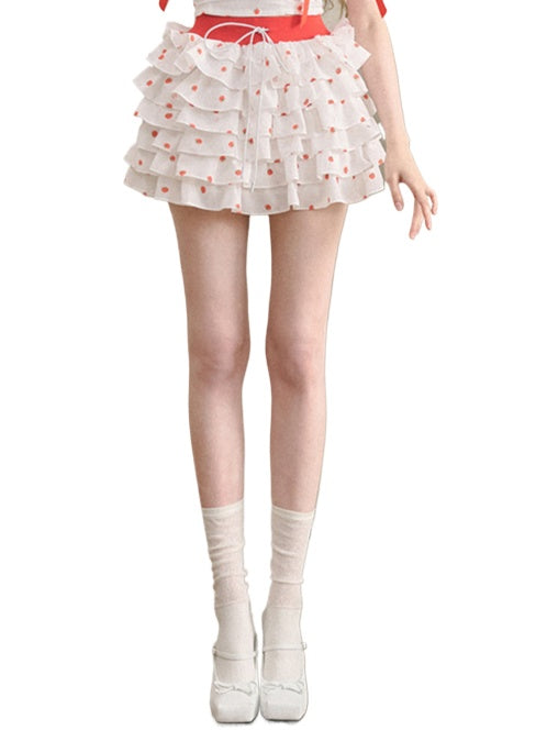 White Tomato Print Layered Skirt - CHINASQUAD