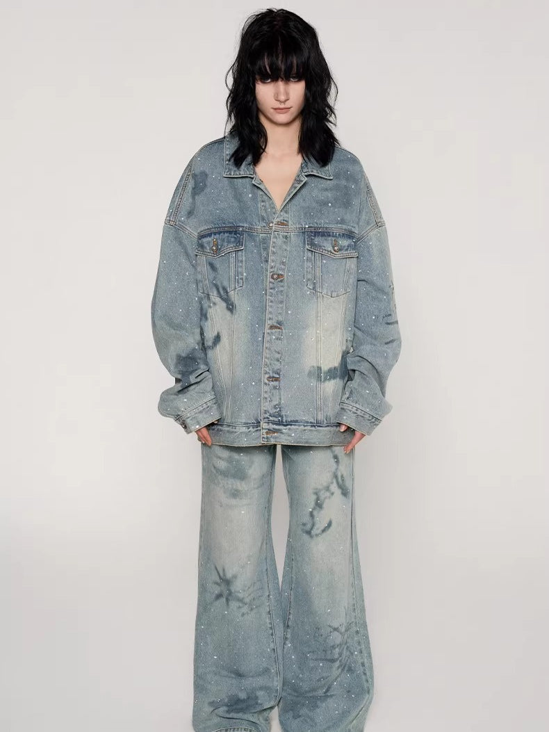 Rhinestone Nautical Map Denim Jacket