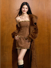 Feather Yarn Long Knit Cardigan & Sweater Set - CHINASQUAD