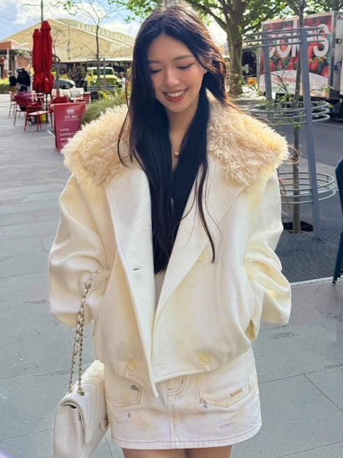 Polar Shearling Collar Wool Jacket