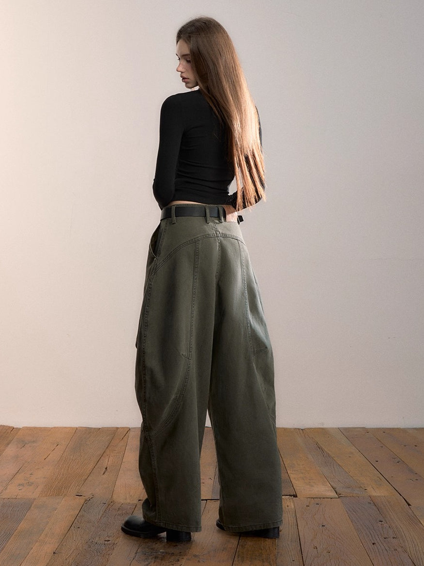 Army Green Relaxed Wide-Leg Pants