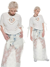 Black & Blue Lace Panel Denim Maxi Skirt - CHINASQUAD