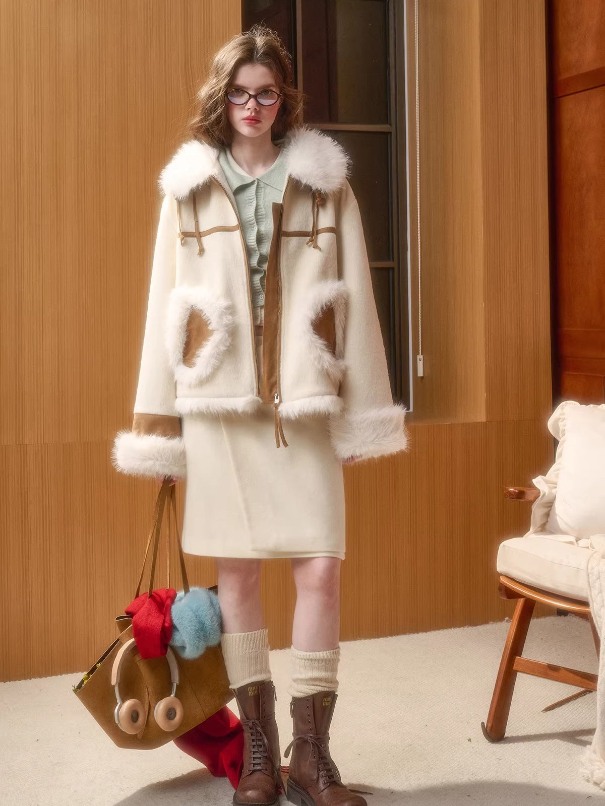 Wool-Blend Shearling-Style Oversized Jacket