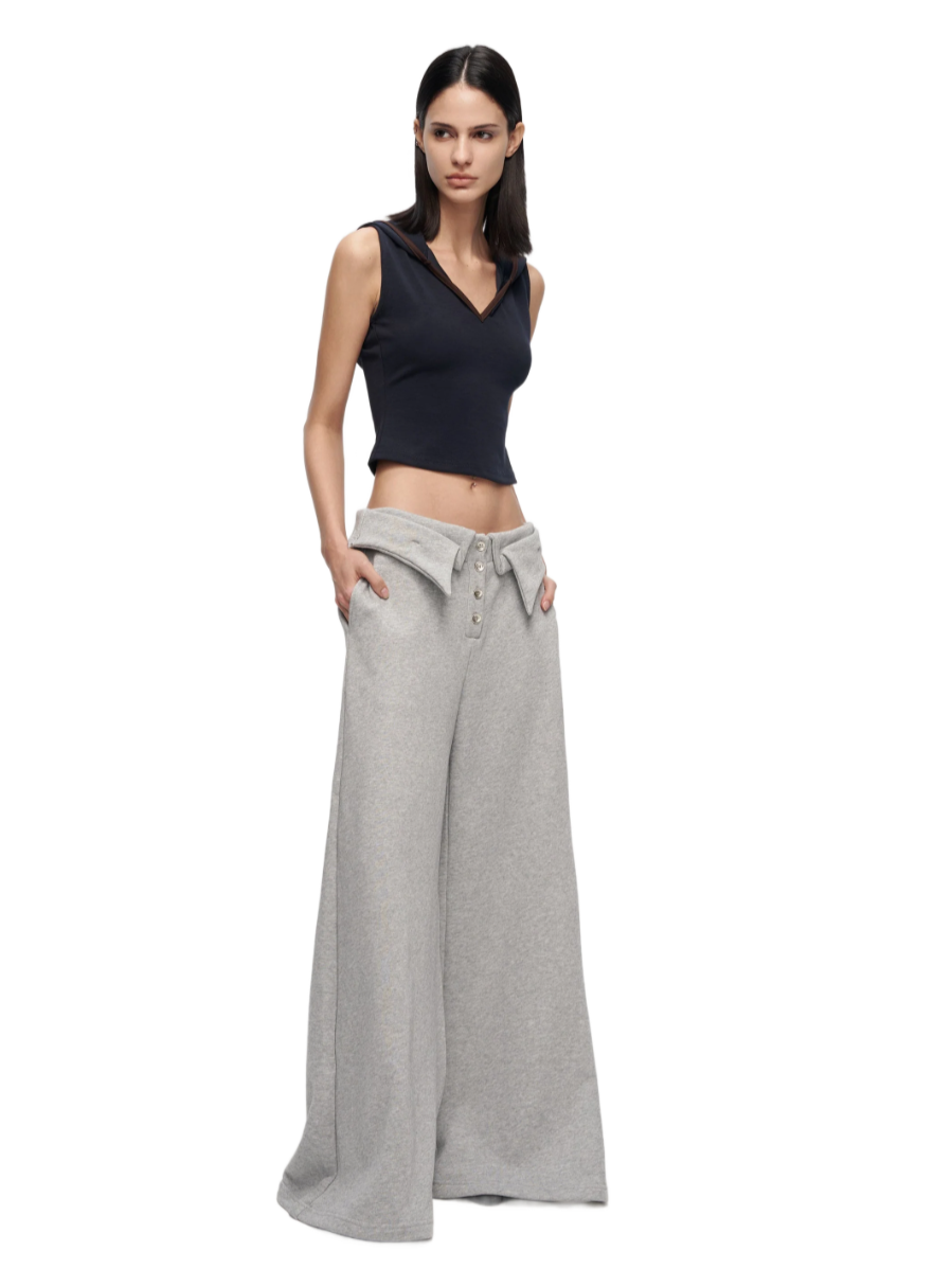 Double-Layer Collar Wide-Leg Pants In Gray