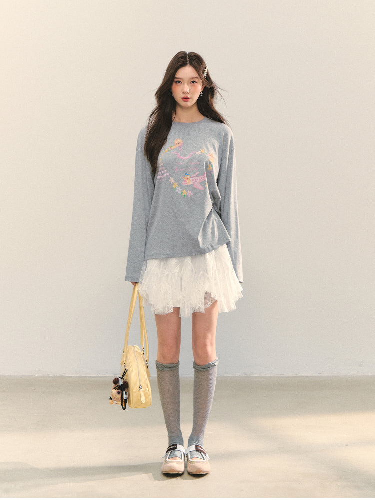 Crew Neck Dog Print Long-Sleeve Tee - CHINASQUAD
