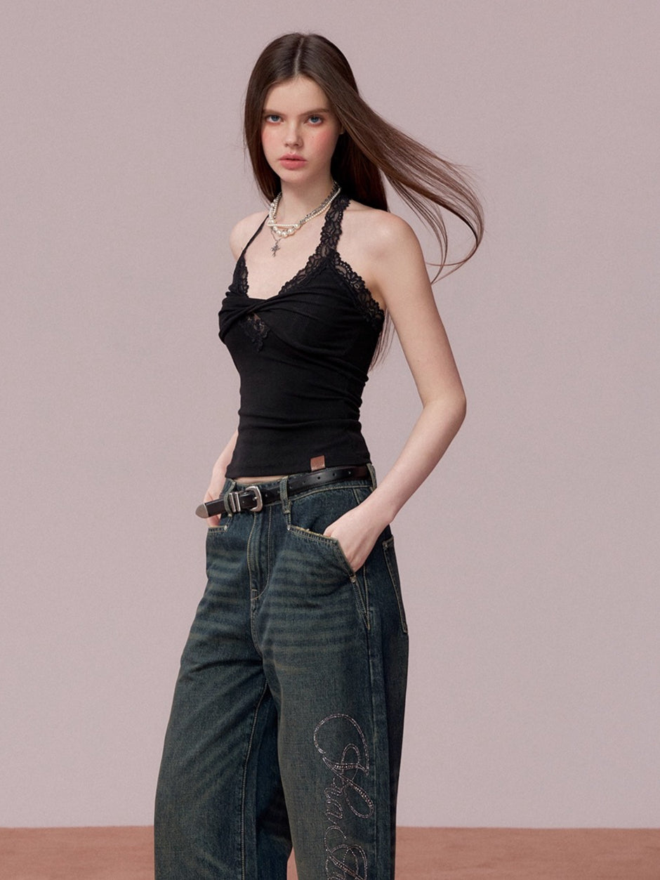 Lace-Panel Halter Layering Camisole