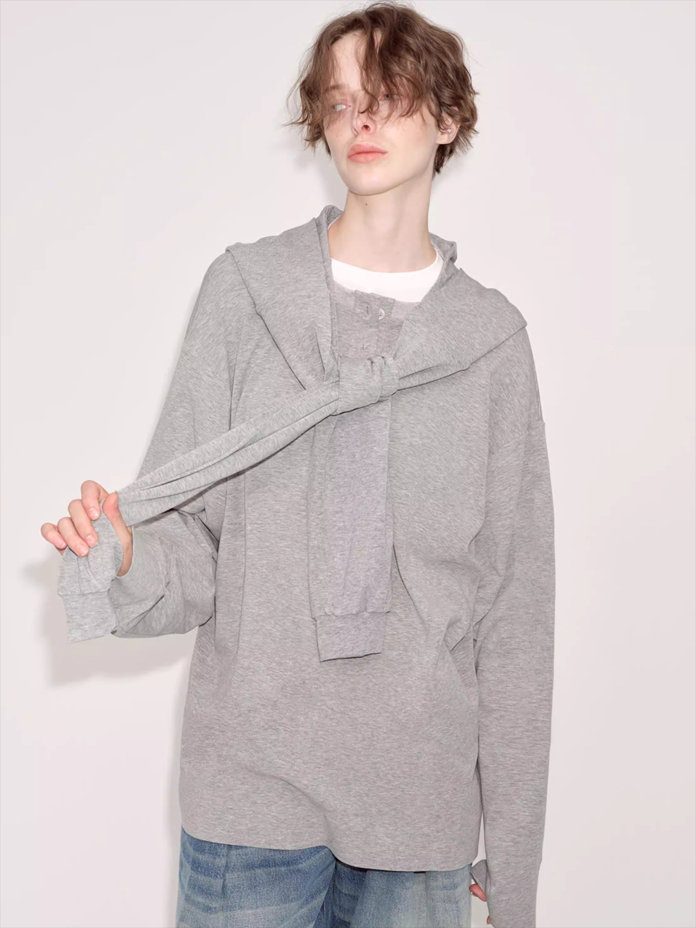 Relaxed Grey Hooded Long Sleeve Sweatshirt