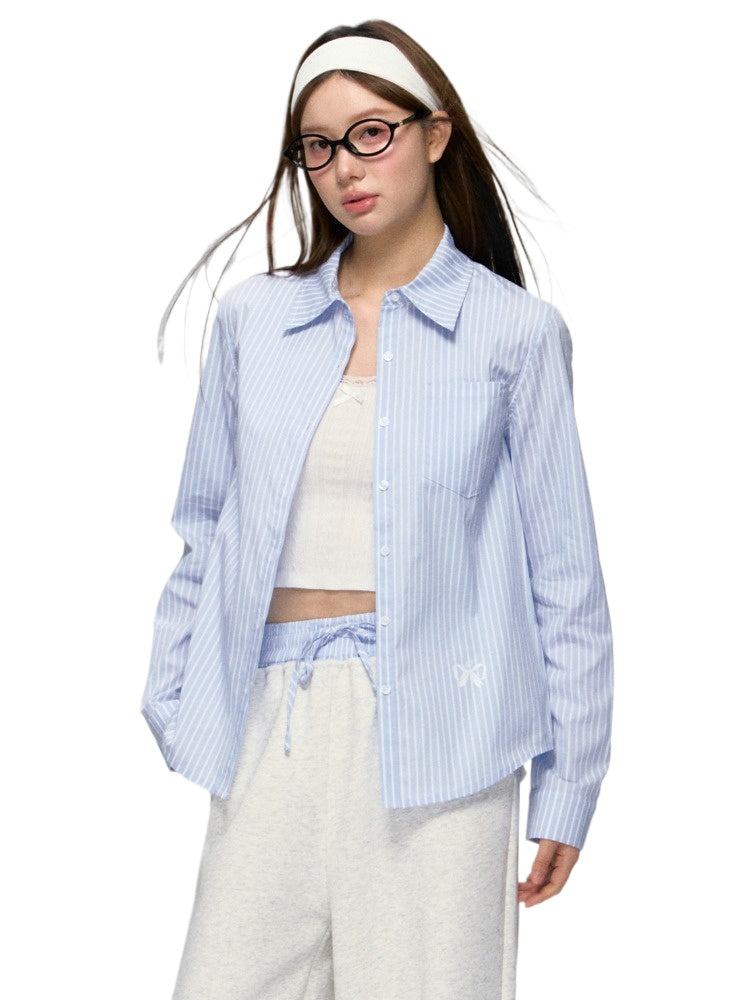 Blue Striped Cotton Shirt - CHINASQUAD