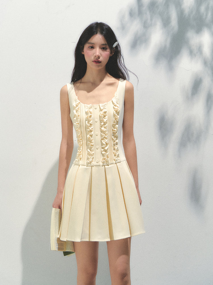 Detachable Sailor-collar Pleated Dress - CHINASQUAD