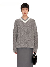 Gray & Brown V-Neck Cable Knit Pullover - CHINASQUAD