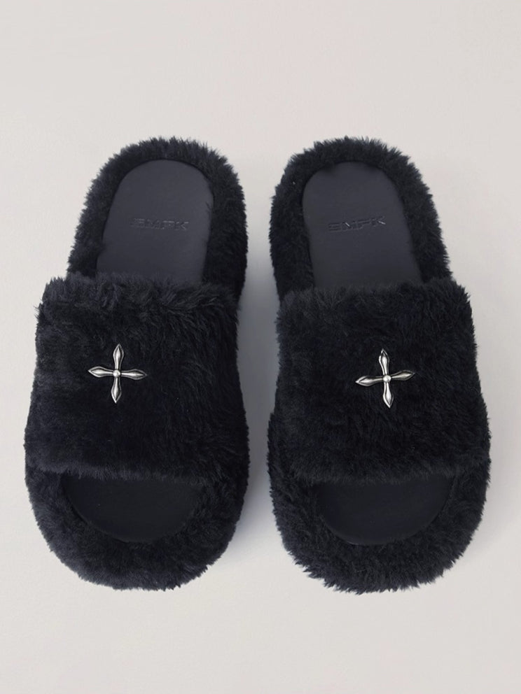 Cross Relic Shearling Heel Mules