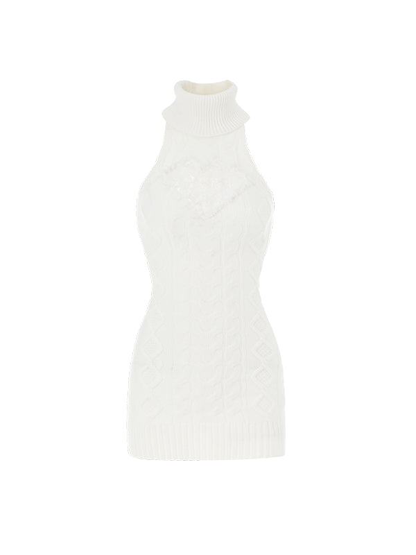 Cable Knit High-neck Dress - CHINASQUAD