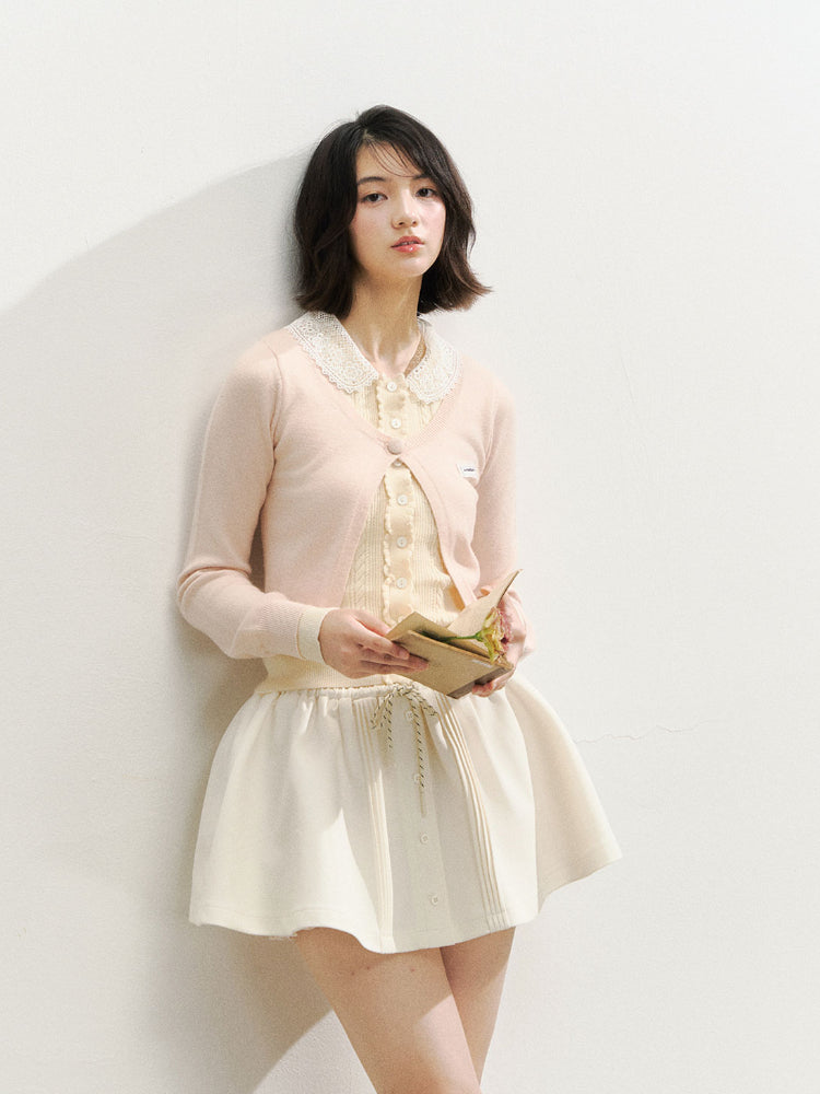Lace Collar Fake Two-piece Cardigan - CHINASQUAD