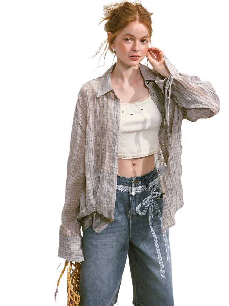 Plaid Sheer Mesh Shirt Jacket - CHINASQUAD