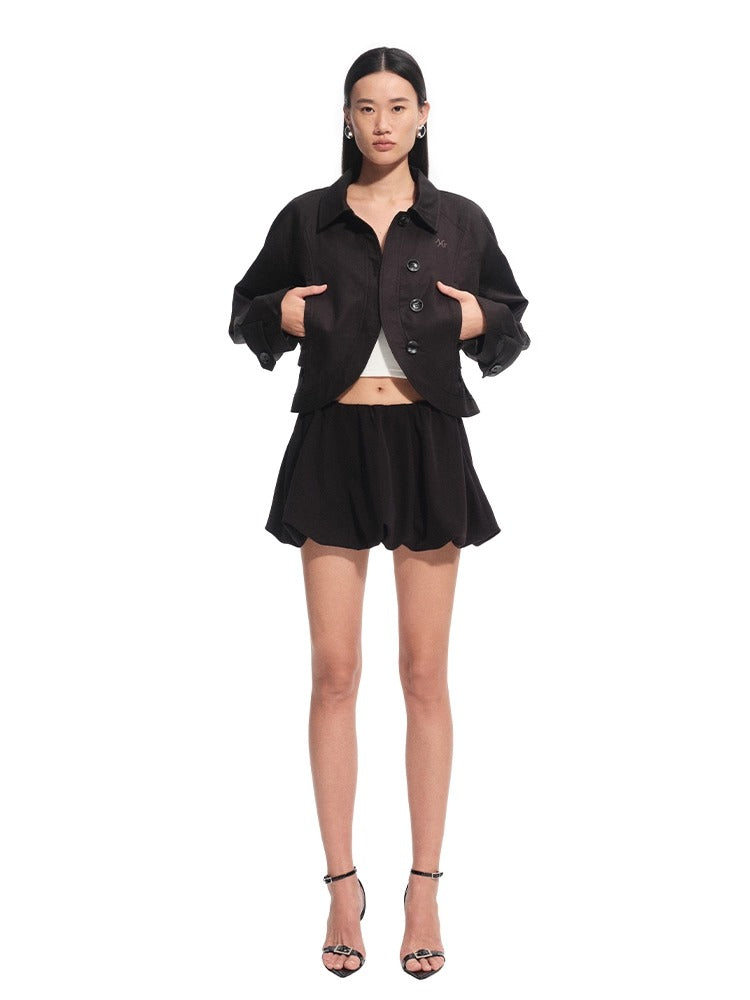 Twill Raglan Sleeve Overlap Placket Collar Jacket - CHINASQUAD