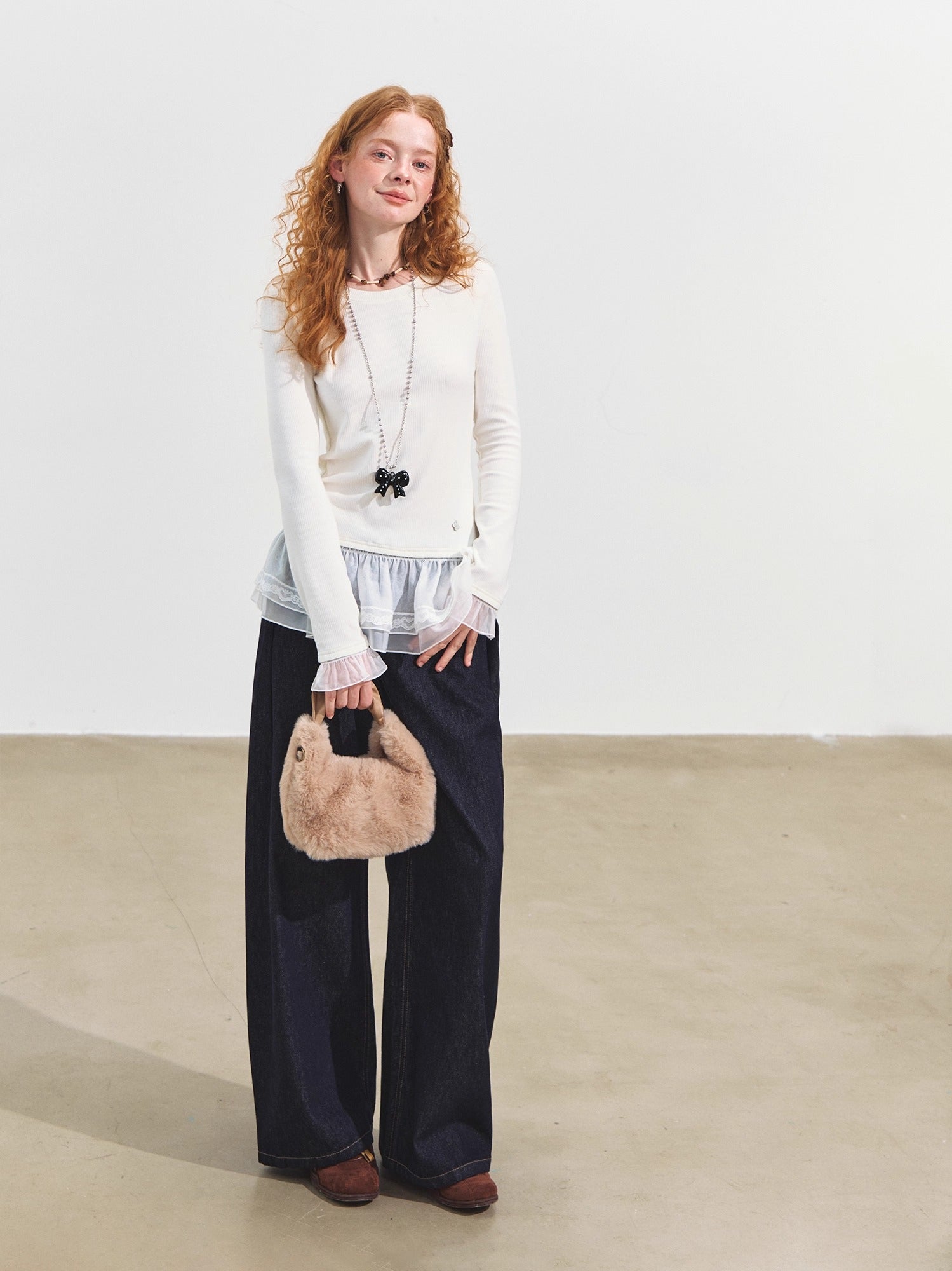 Double-Layer Ruffle Raglan Sleeve Fleece T-Shirt - CHINASQUAD