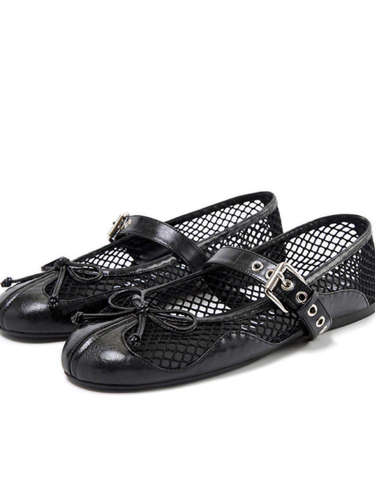 Fishing Net Woven Flat Mary Jane Shoes - CHINASQUAD