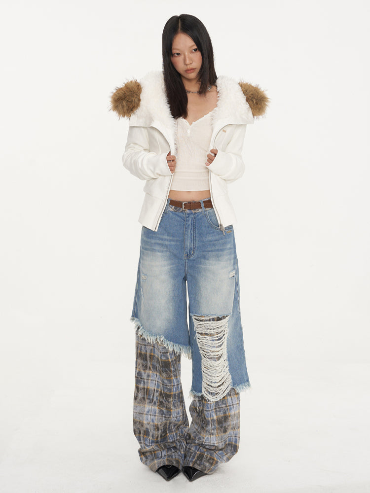 Fur Collar Fleece-Lined Short Coat - CHINASQUAD