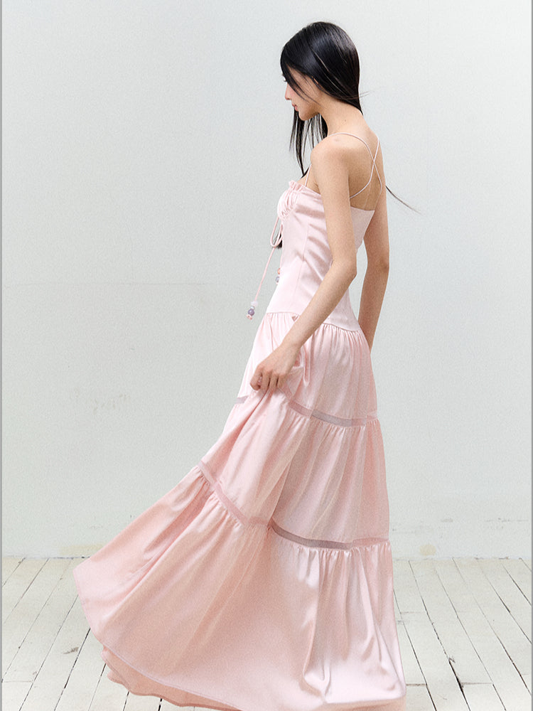 Hollow-out Ruched Tie-up Bustier Dress