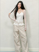 Lace Trim Pleated Cargo Pants - CHINASQUAD