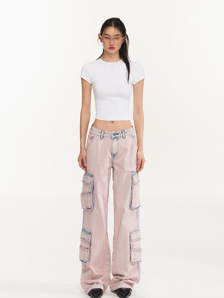 Pink Vintage Washed Cargo Pants - CHINASQUAD