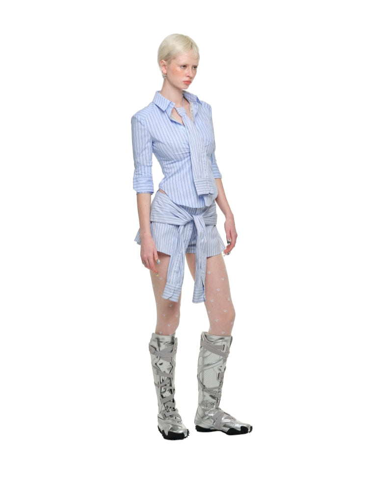 Faux Two-Piece Buttoned Slim Fit Shirt & Skirt Set - CHINASQUAD