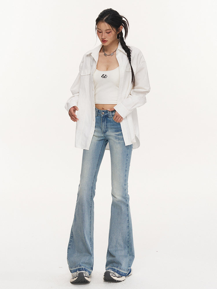 Washed Stretch Slim Flare Jeans - CHINASQUAD