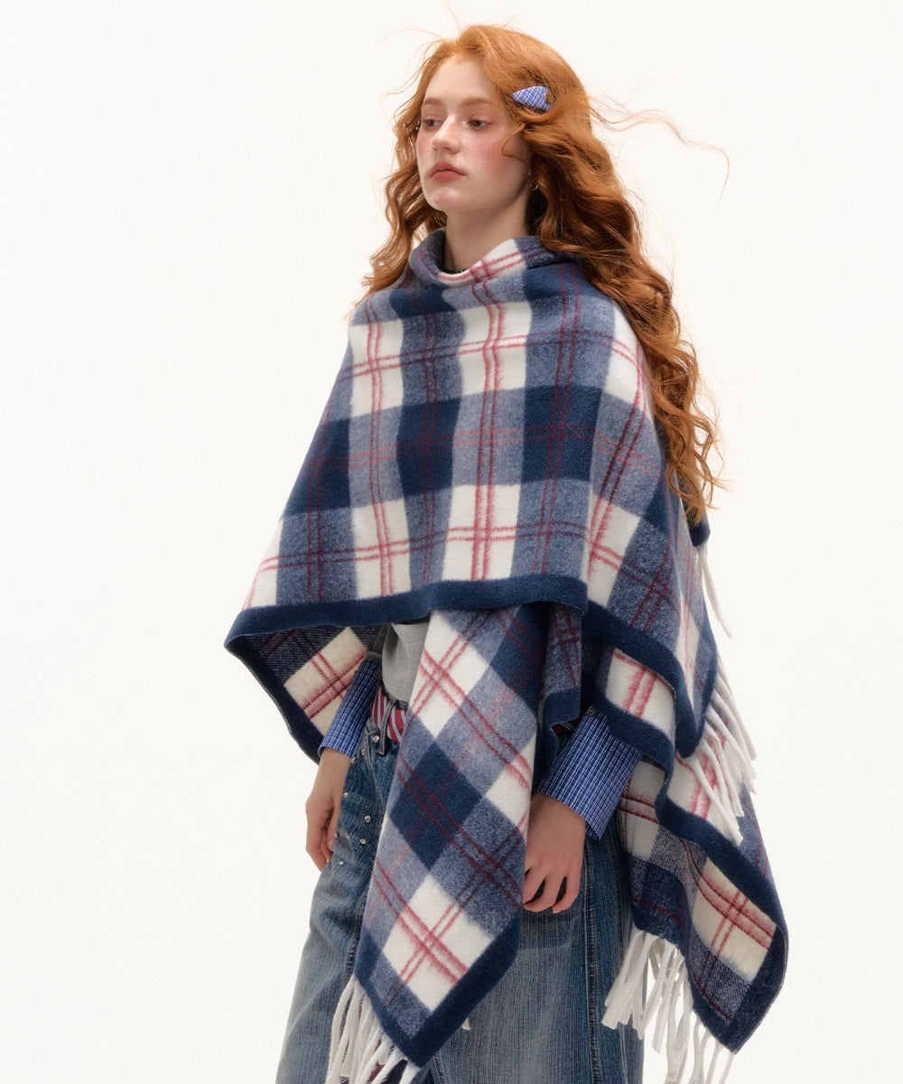 Color-Block Plaid Tassel Shawl Scarf - CHINASQUAD