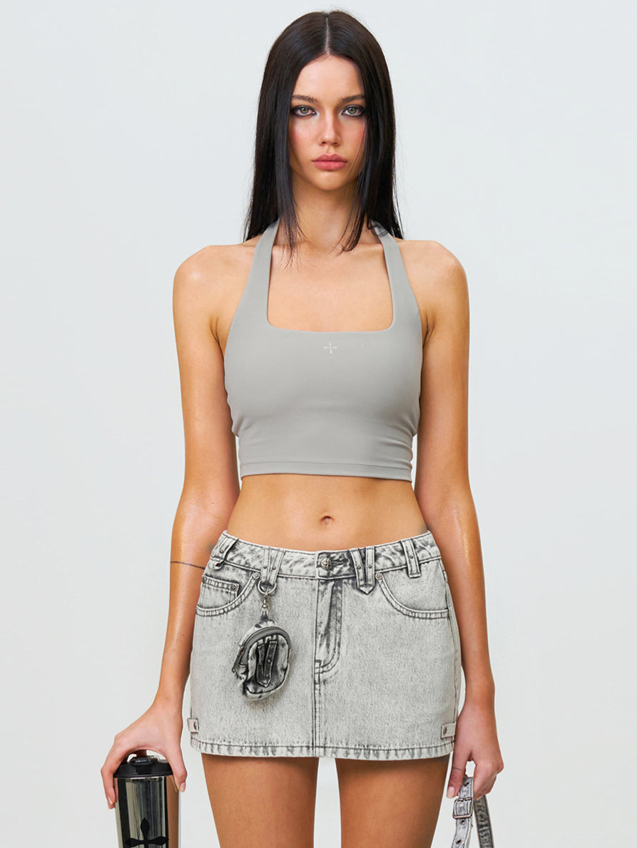 Compass Wild Tarpan Denim Mini Skirt Gray - CHINASQUAD