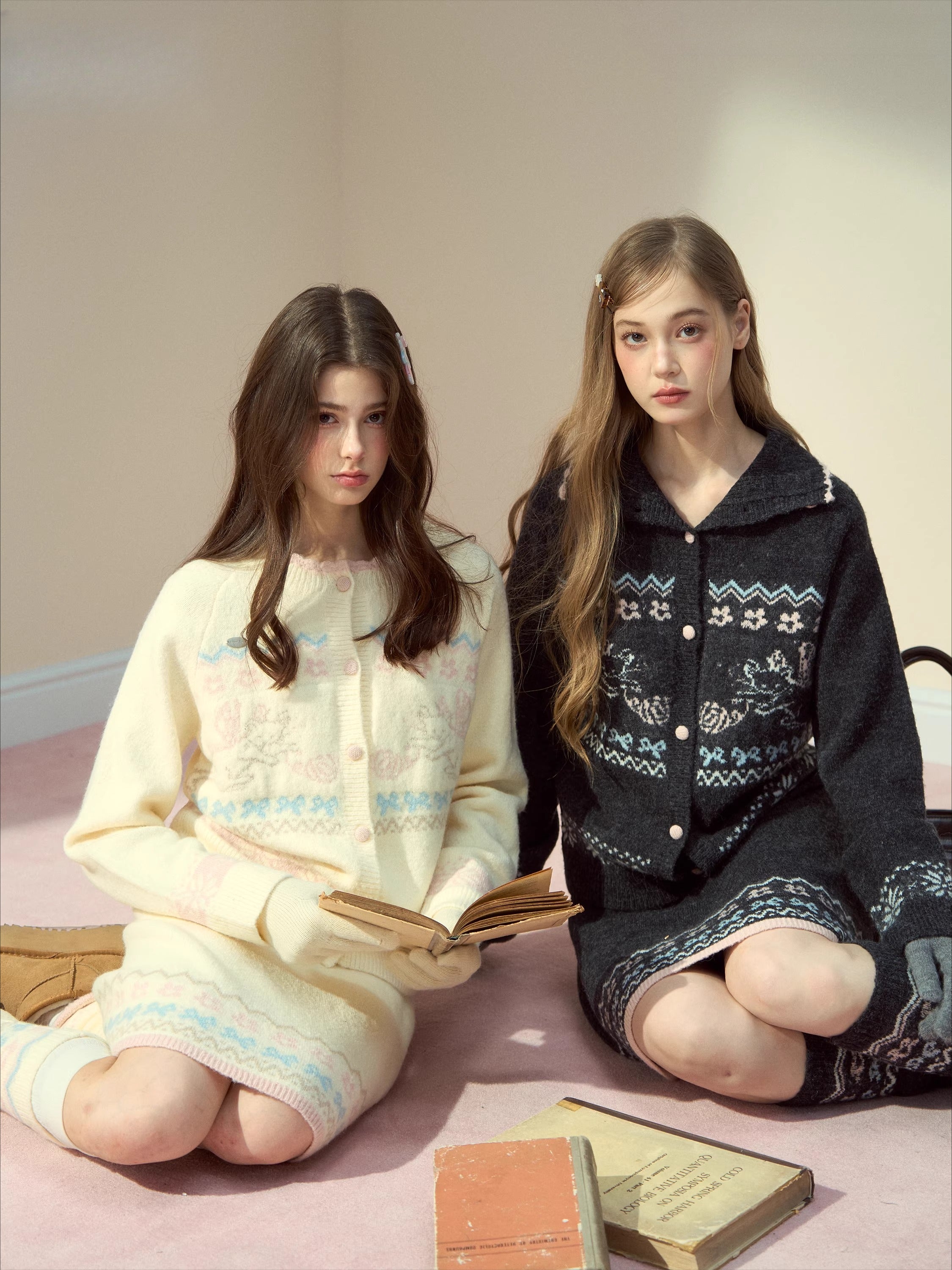 Fair Isle Cat Motif Knit Set - CHINASQUAD