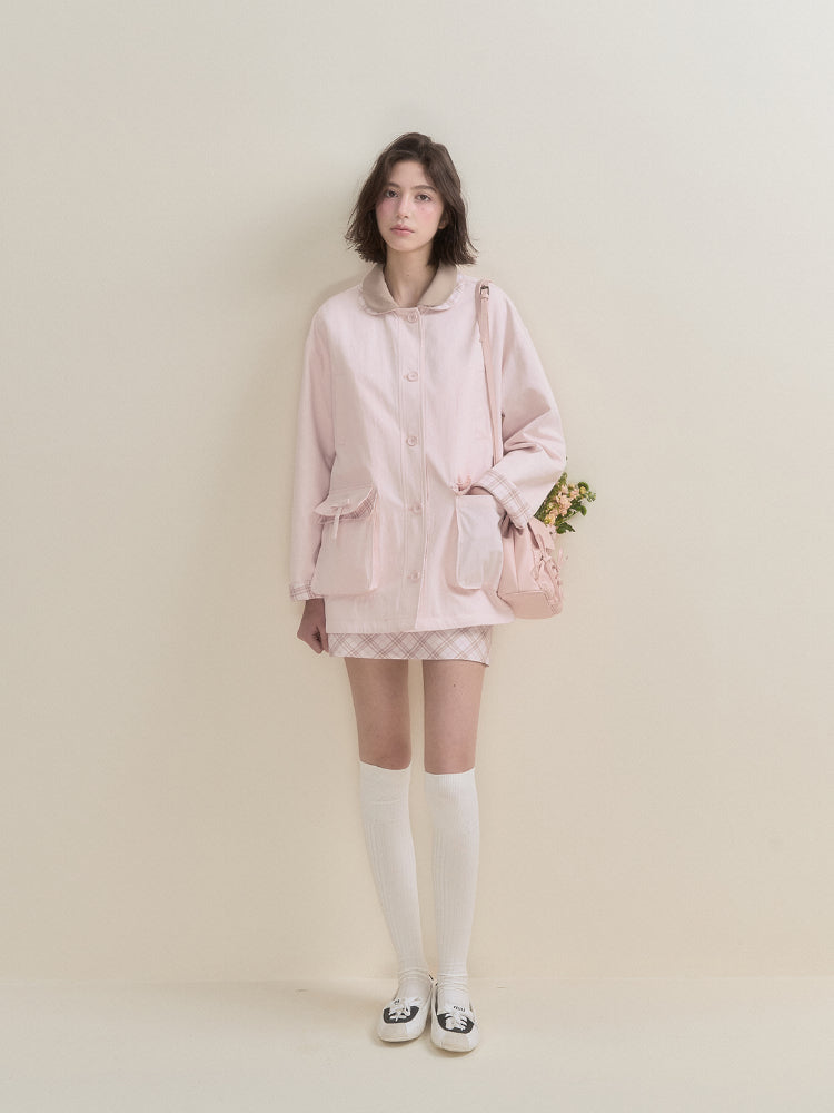 Pink Plaid Reversible Trench Coat - CHINASQUAD