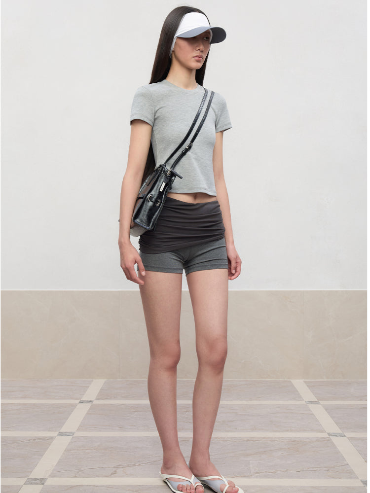 Color-Blocked and Pleated Low-Waist Shorts