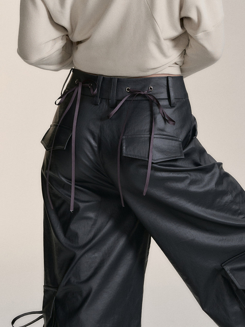 Black Pockets Wide-Leg Cargo Pants - CHINASQUAD