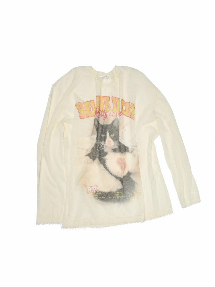 Cat Print Knitted T-shirt - CHINASQUAD