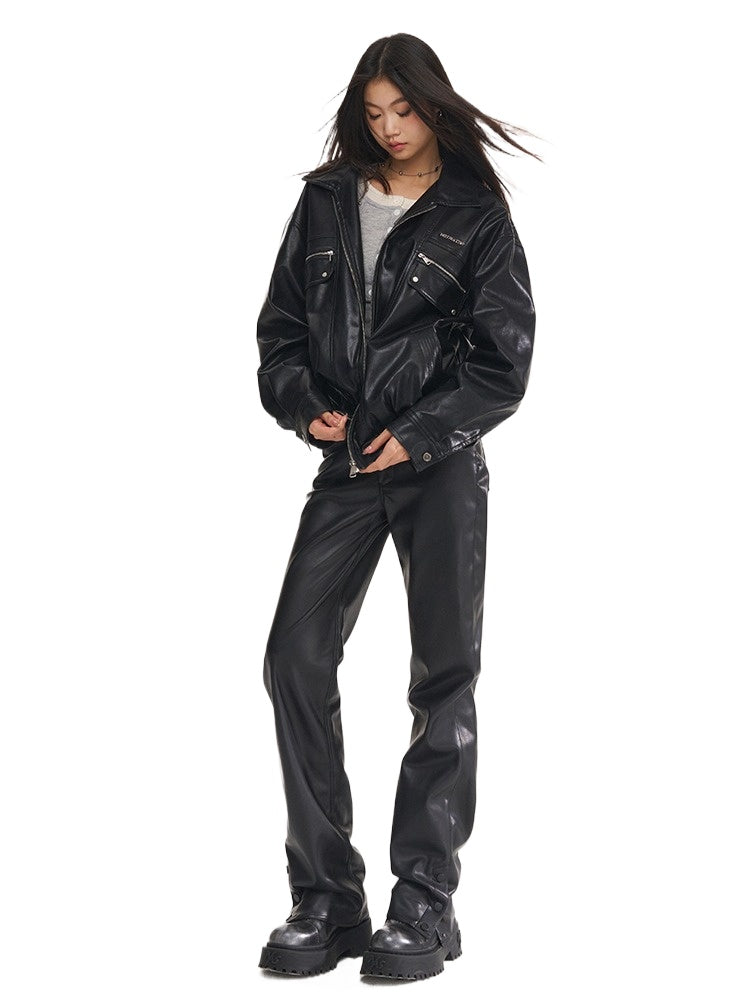 Black & White Vintage Silhouette Collar Moto Jacket - CHINASQUAD
