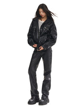 Black & White Vintage Silhouette Collar Moto Jacket - CHINASQUAD