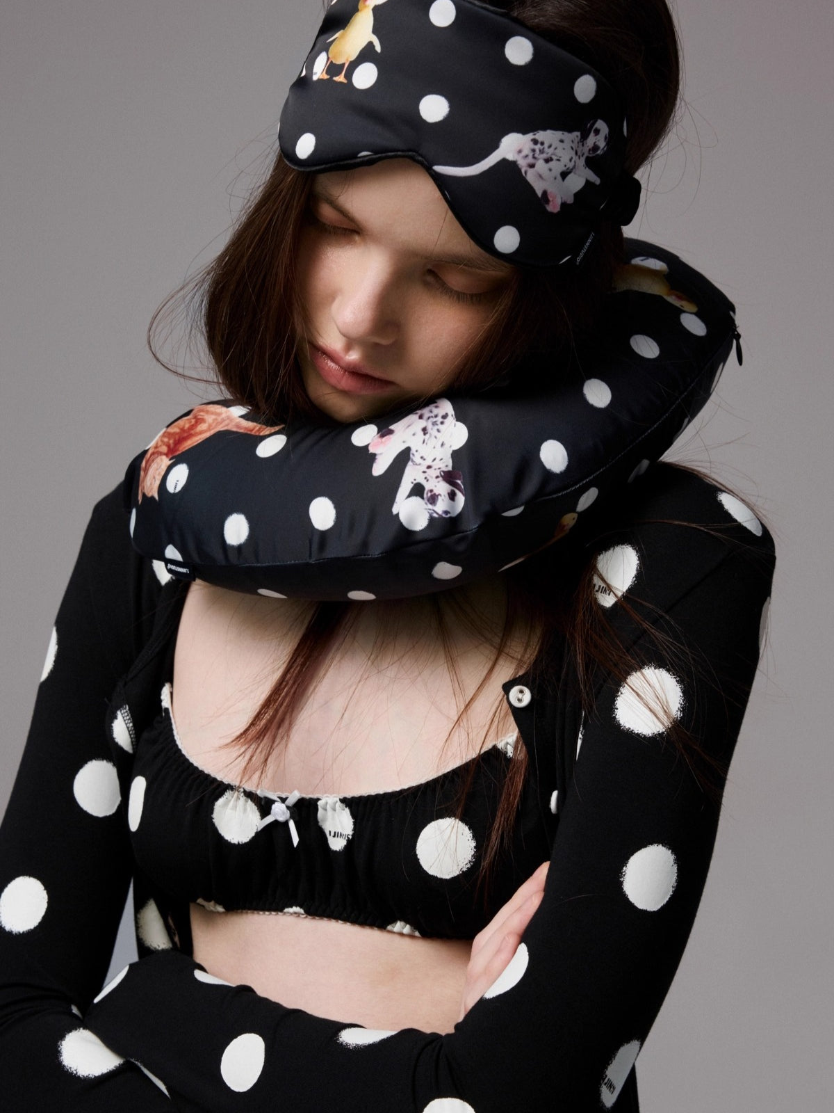 Polka Dot Contrast Knit Cardigan & Lounge Pants Set