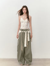 Wide-Leg Beaded Cargo Large Pockets Pants - CHINASQUAD